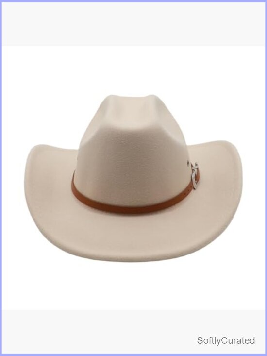 Unisex Wide Brim Felt Fedora Cowboy Hat with Buckle Belt main image 4